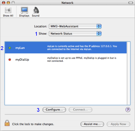 Mac OS X: Network / Network Status
