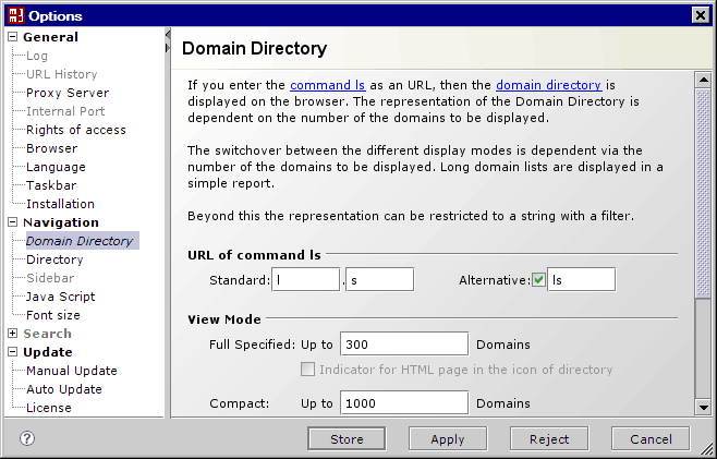 Options / Domain Directory
