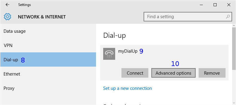 Windows: Dial-up settings
