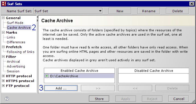 MM3-WebAssistant - Proxy Offline Browser: Dialog: Surf Set / Cache Archive