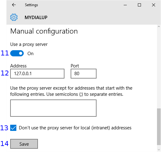 Windows: Dial-up proxy settings