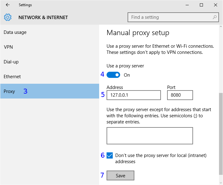 Windows: Network proxy settings