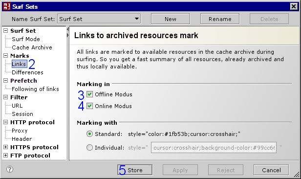 MM3-WebAssistant - Proxy Offline Browser: Dialog: Surf Set / Marker / Links